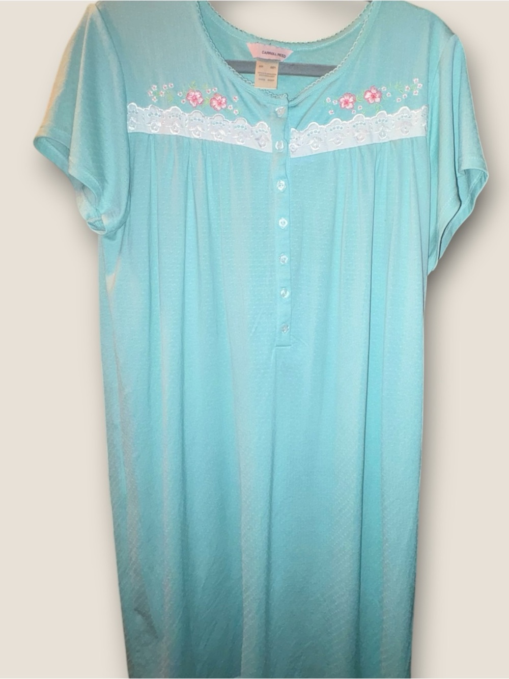Vintage Cottagecore 80s/90s Carroll Reed Aqua Floral Embroidered Lace Nightgown